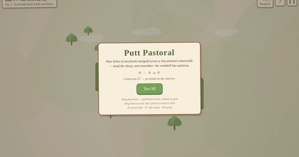 Putt Pastoral — watercolor countryside minigolf with sheep hazards